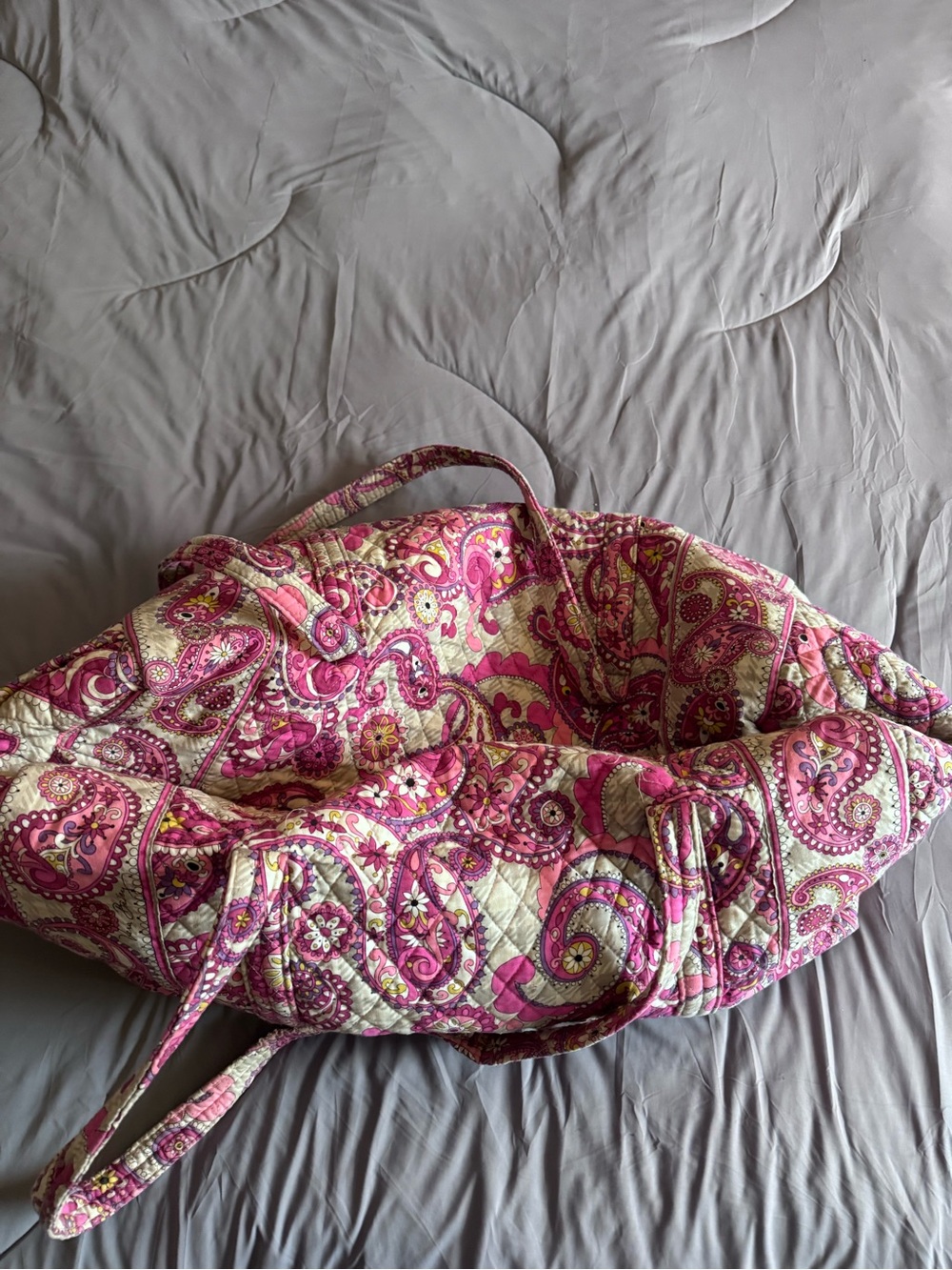 Vera Bradley Pink Paisley Quilted Weekender Duffel Travel Bag